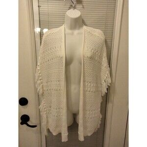 Bohemian Soho Crochet Fringe Vest White Cotton Women Size Medium